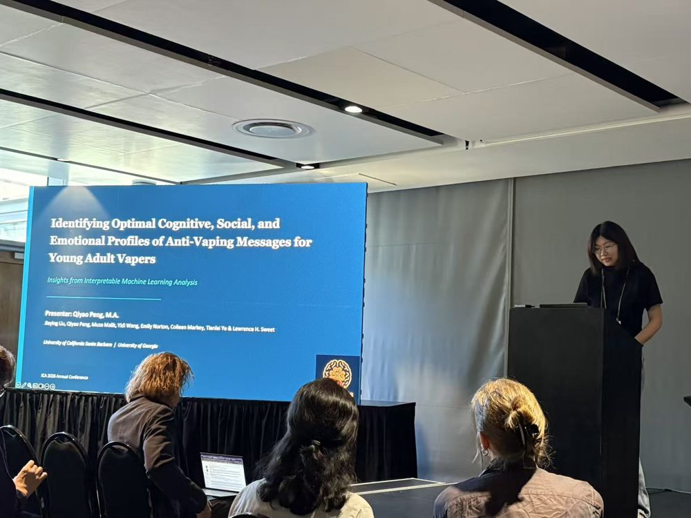 Qiyao Peng presenting Identifying Optimal Cognitive, Social, and Emotional Profiles of Anti-Vaping Messages at ICA 2026, Cape Town