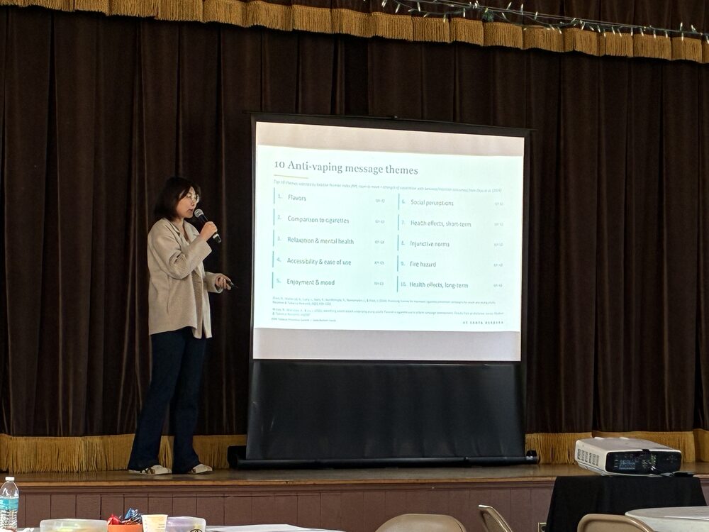 Qiyao Peng presenting anti-vaping message themes at the Tobacco Prevention Summit, Santa Barbara County